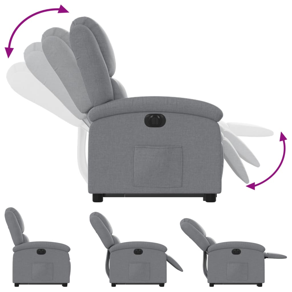 Fauteuil relax avec releveur électrique en tissu gris clair