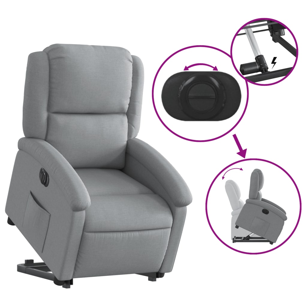 Fauteuil relax avec releveur électrique en tissu gris clair