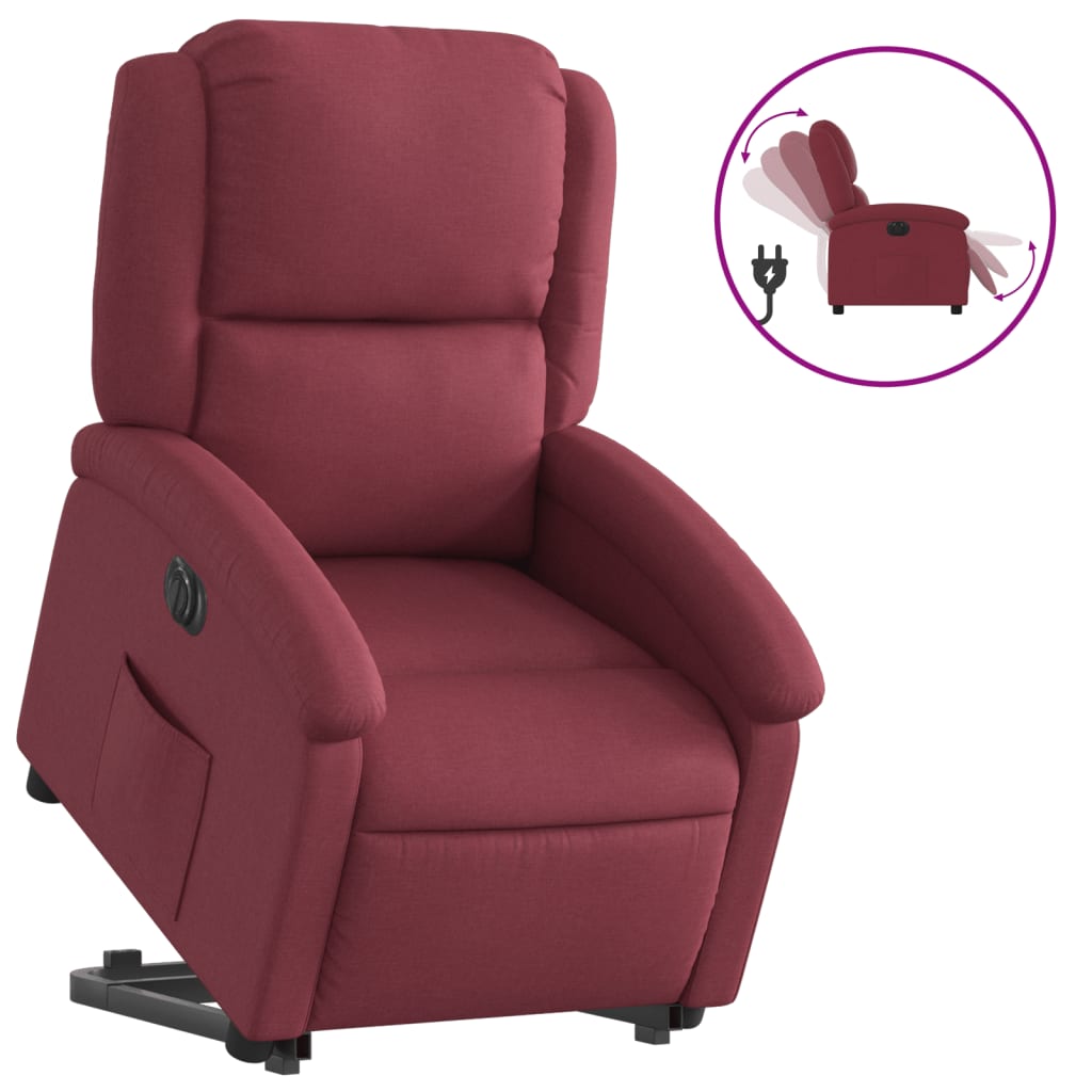 Fauteuil relax avec releveur électrique en tissu rouge vin