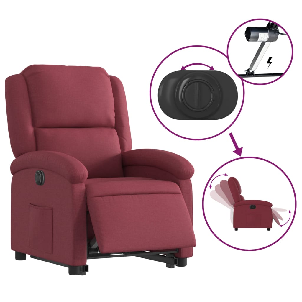 Fauteuil relax avec releveur électrique en tissu rouge vin