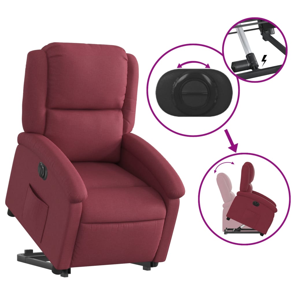 Fauteuil relax avec releveur électrique en tissu rouge vin