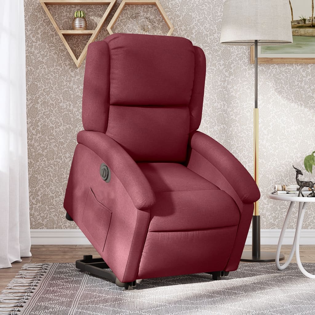 Fauteuil relax avec releveur électrique en tissu rouge vin