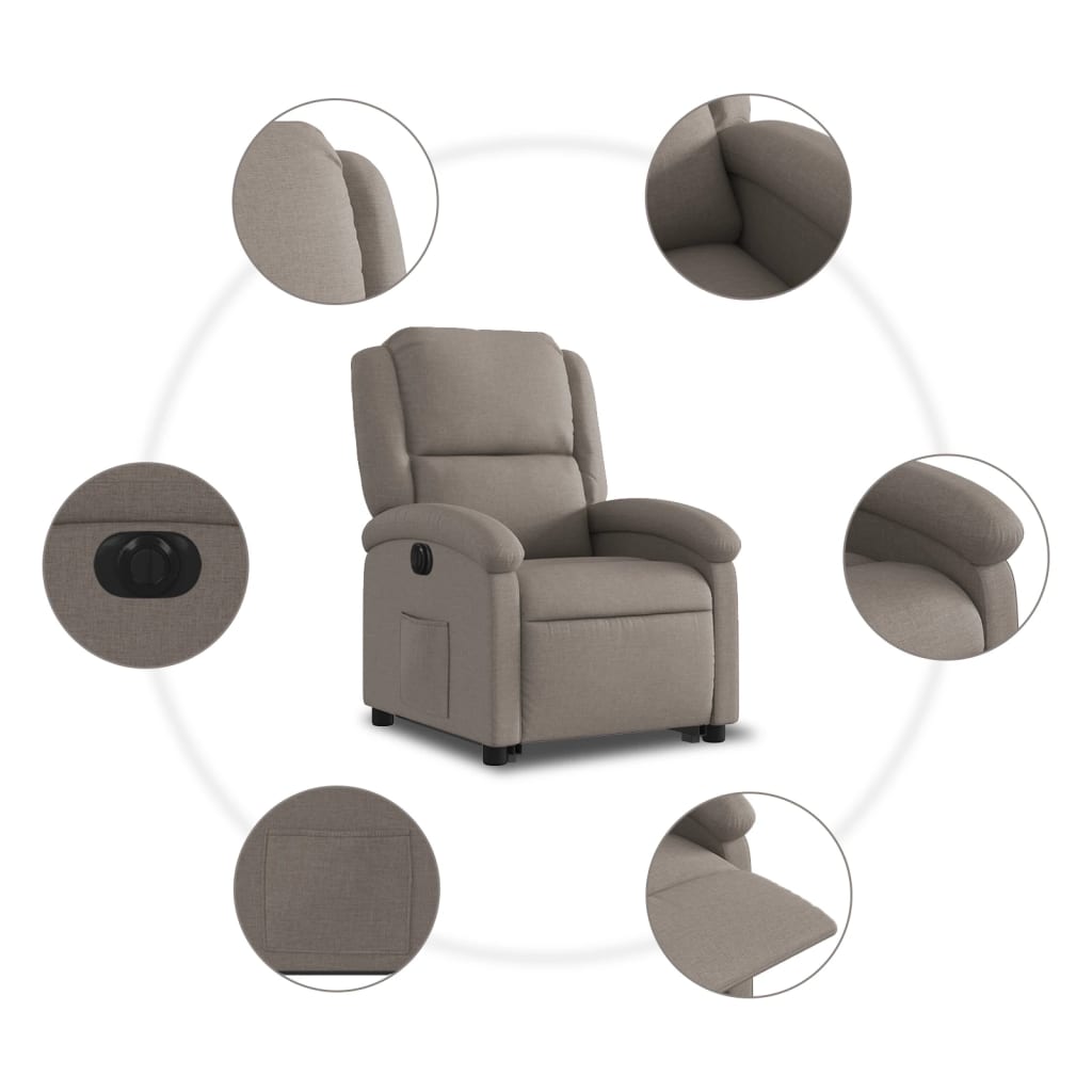 Fauteuil relax avec releveur électrique en tissu taupe