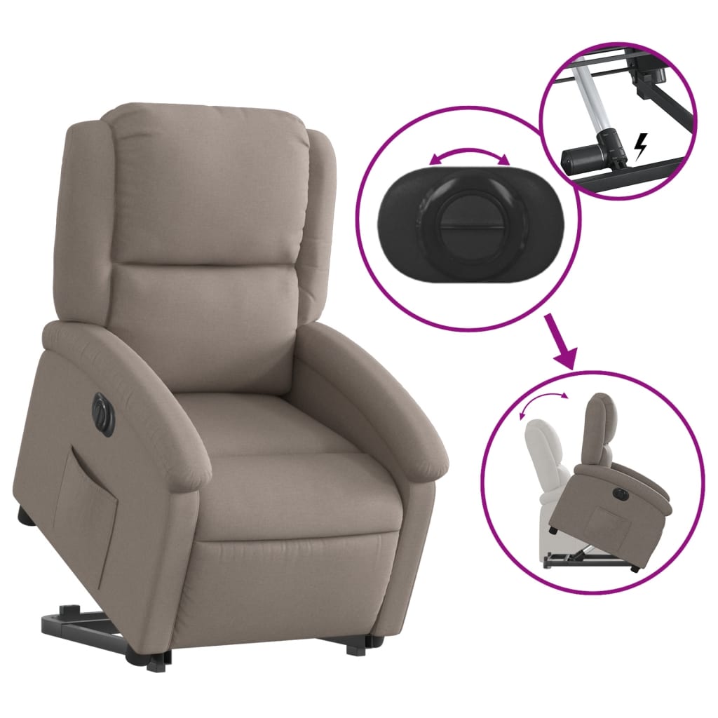 Fauteuil relax avec releveur électrique en tissu taupe