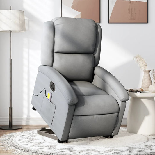Fauteuil de massage électrique avec aide à la verticalisation en tissu gris clair