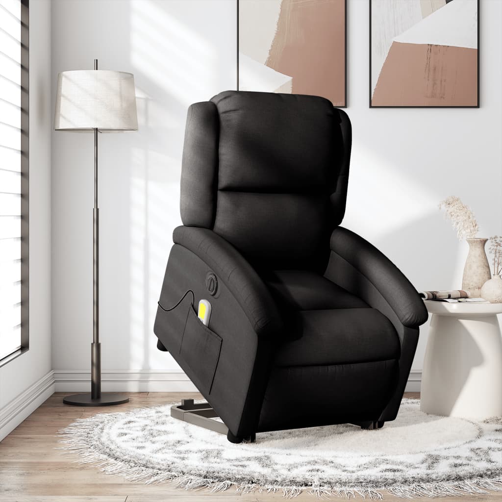 Elektrischer Massagesessel mit Aufstehhilfe Schwarz Stoff