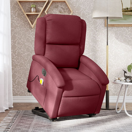 Fauteuil de massage électrique avec aide à la verticalisation en tissu rouge vin