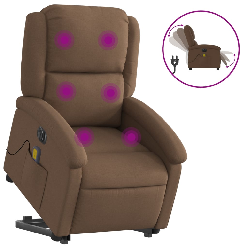 Fauteuil de massage électrique avec aide à la verticalisation en tissu marron