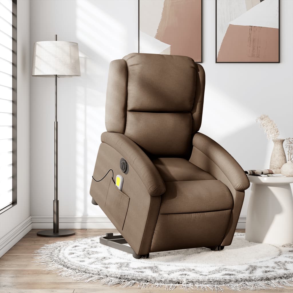 Elektrischer Massagesessel mit Aufstehhilfe Braun Stoff