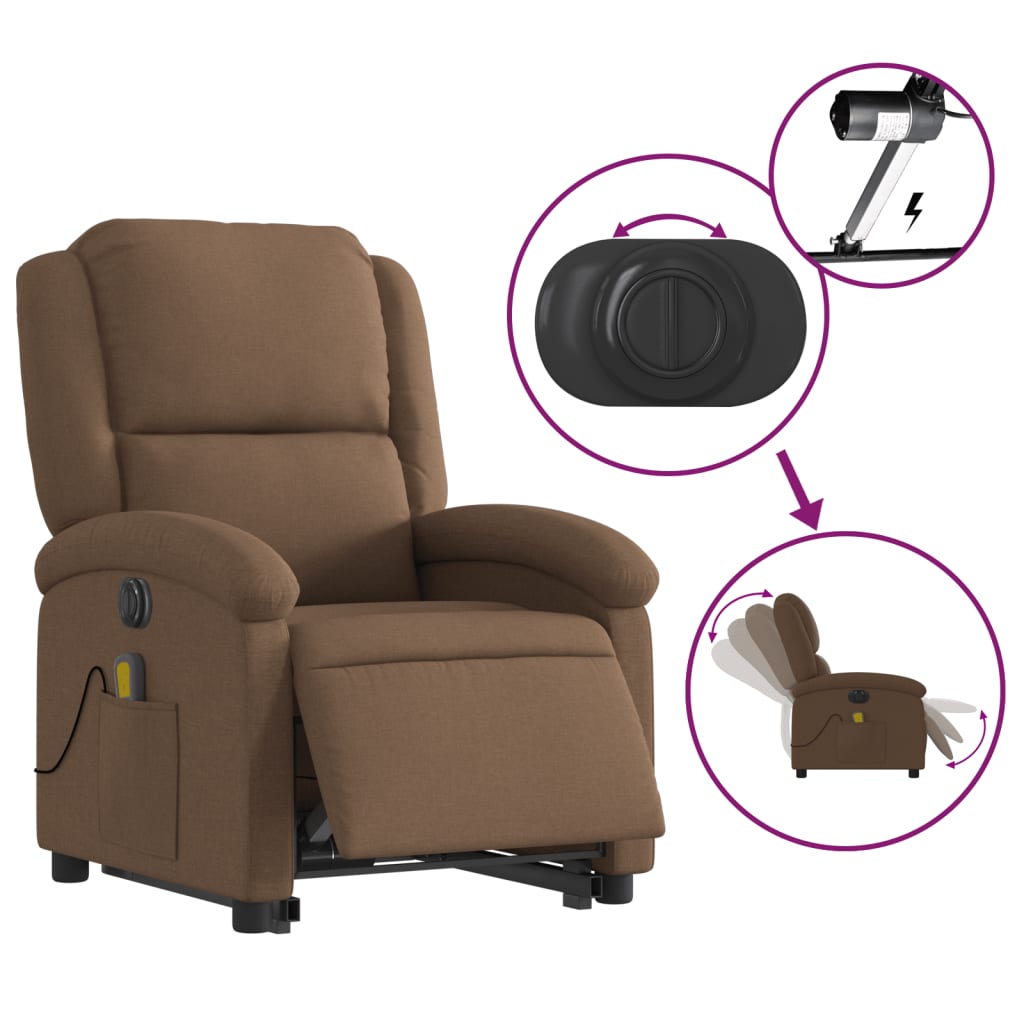 Fauteuil de massage électrique avec aide à la verticalisation en tissu marron