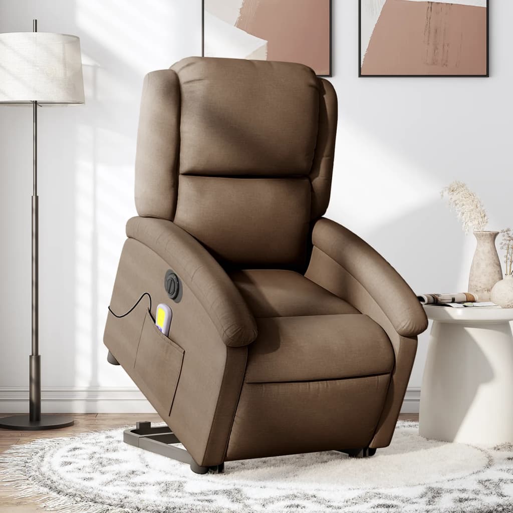 Fauteuil de massage électrique avec aide à la verticalisation en tissu marron