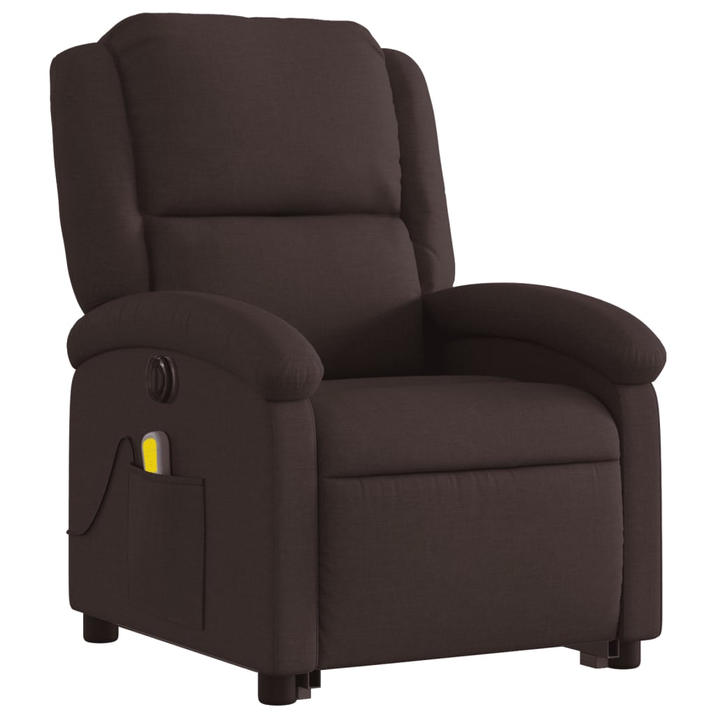 Fauteuil de massage électrique avec aide à la verticalisation, tissu marron foncé