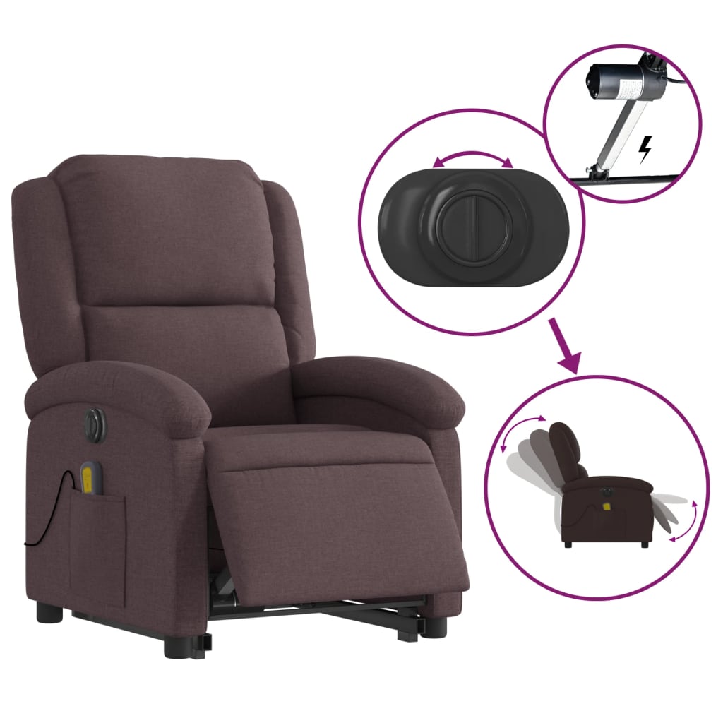 Fauteuil de massage électrique avec aide à la verticalisation, tissu marron foncé