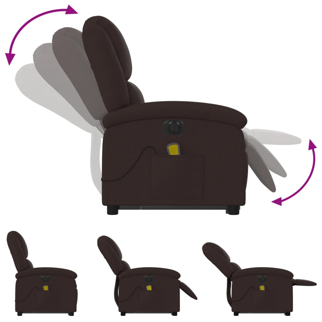 Fauteuil de massage électrique avec aide à la verticalisation, tissu marron foncé