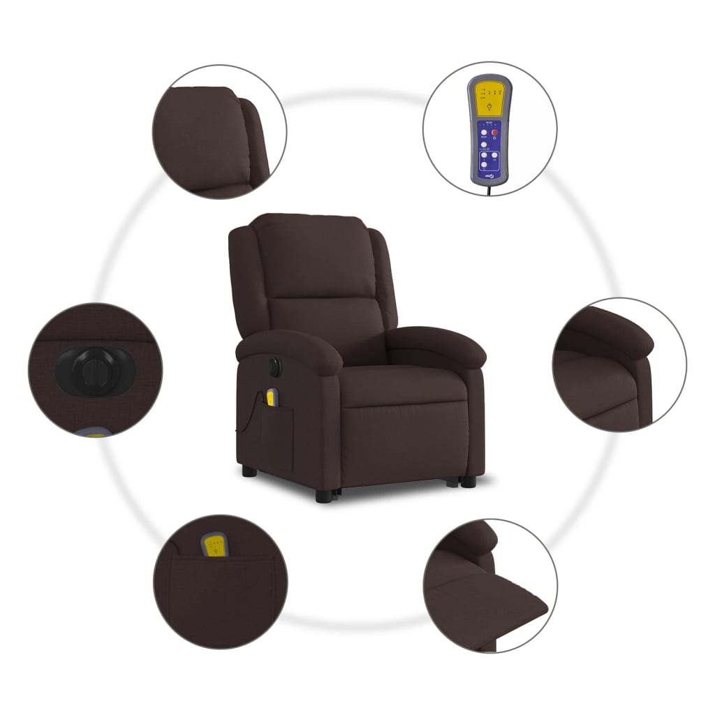 Fauteuil de massage électrique avec aide à la verticalisation, tissu marron foncé