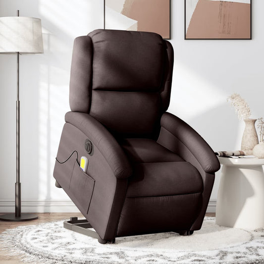 Fauteuil de massage électrique avec aide à la verticalisation, tissu marron foncé