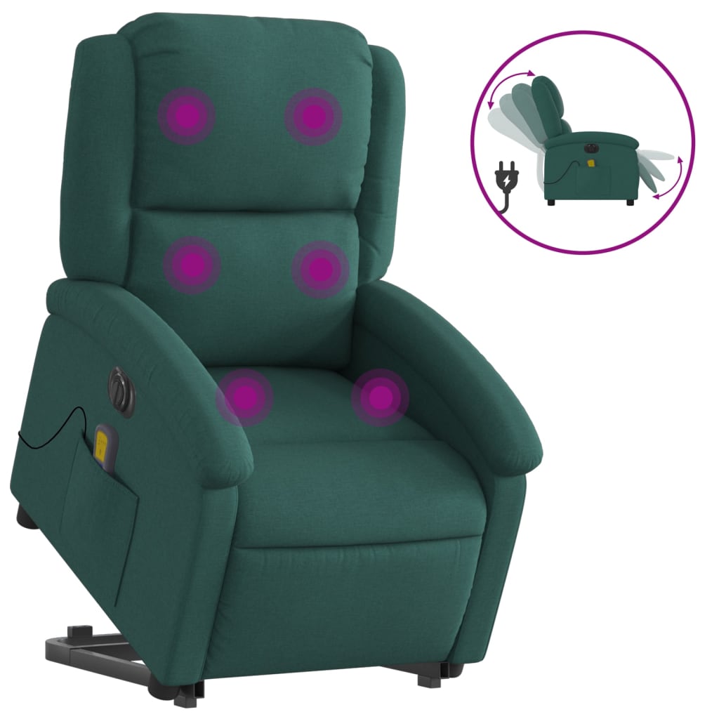 Fauteuil de massage électrique avec aide à la verticalisation en tissu vert foncé