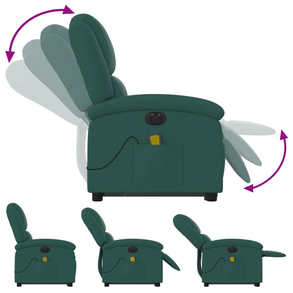 Fauteuil de massage électrique avec aide à la verticalisation en tissu vert foncé