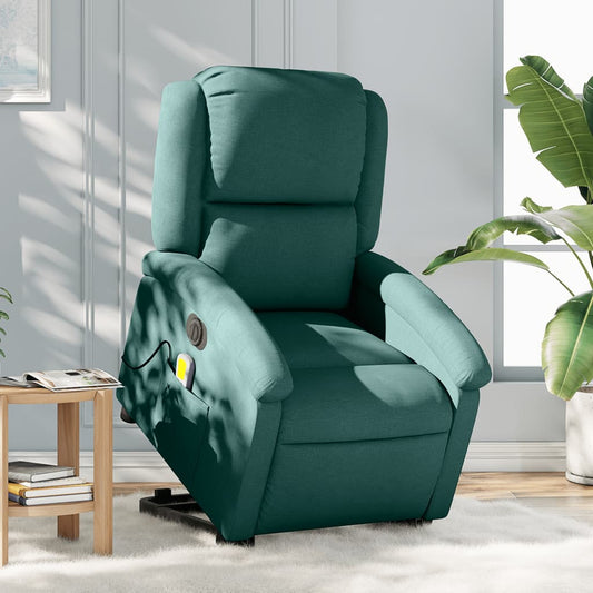 Fauteuil de massage électrique avec aide à la verticalisation en tissu vert foncé