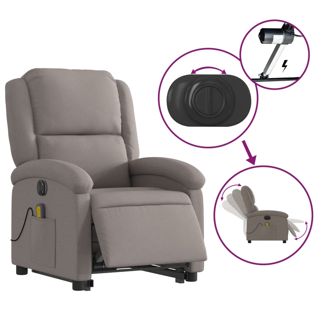 Fauteuil de massage électrique avec aide au verticalisation en tissu taupe