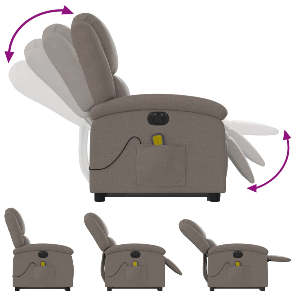 Fauteuil de massage électrique avec aide au verticalisation en tissu taupe