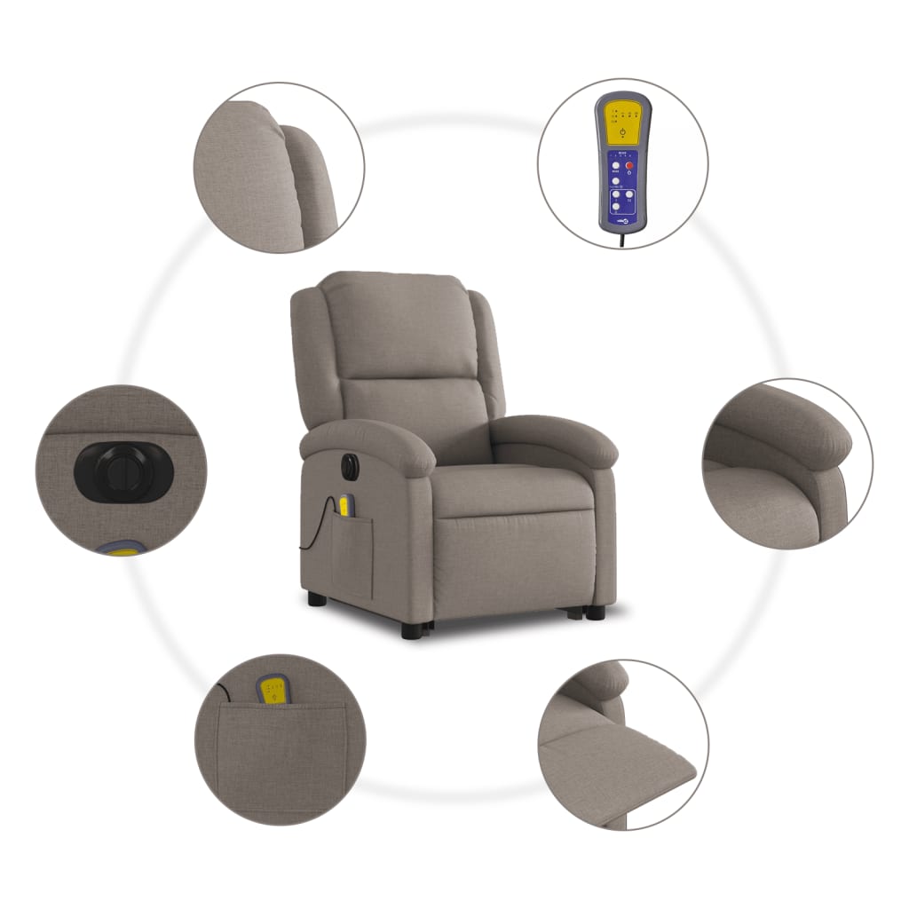 Fauteuil de massage électrique avec aide au verticalisation en tissu taupe