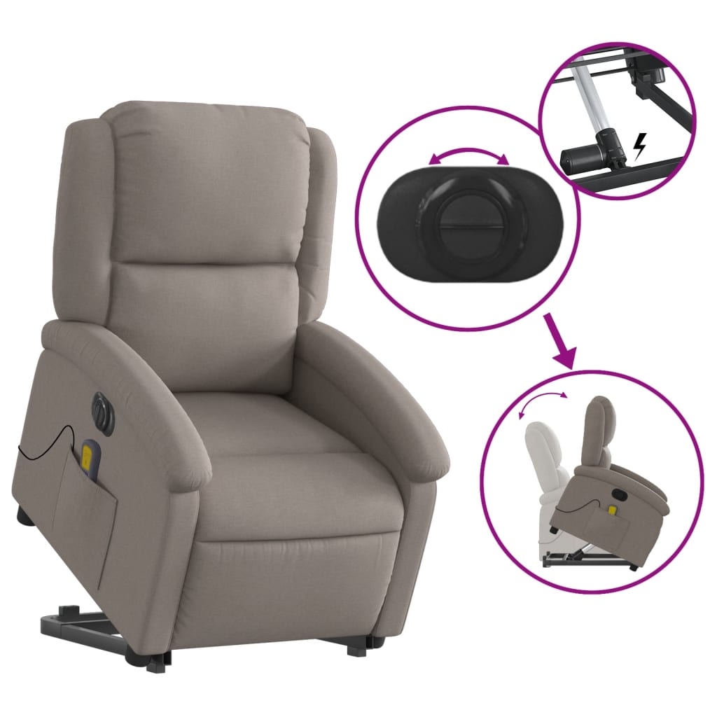 Fauteuil de massage électrique avec aide au verticalisation en tissu taupe
