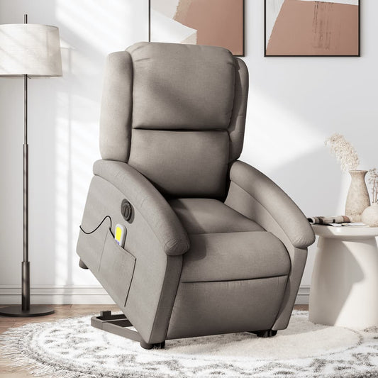 Fauteuil de massage électrique avec aide au verticalisation en tissu taupe