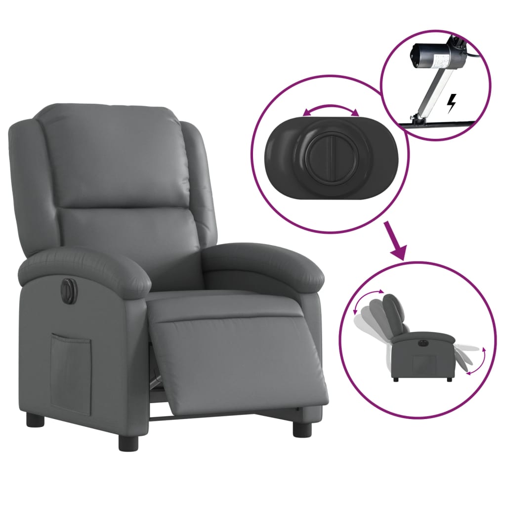 Fauteuil inclinable électrique en similicuir gris