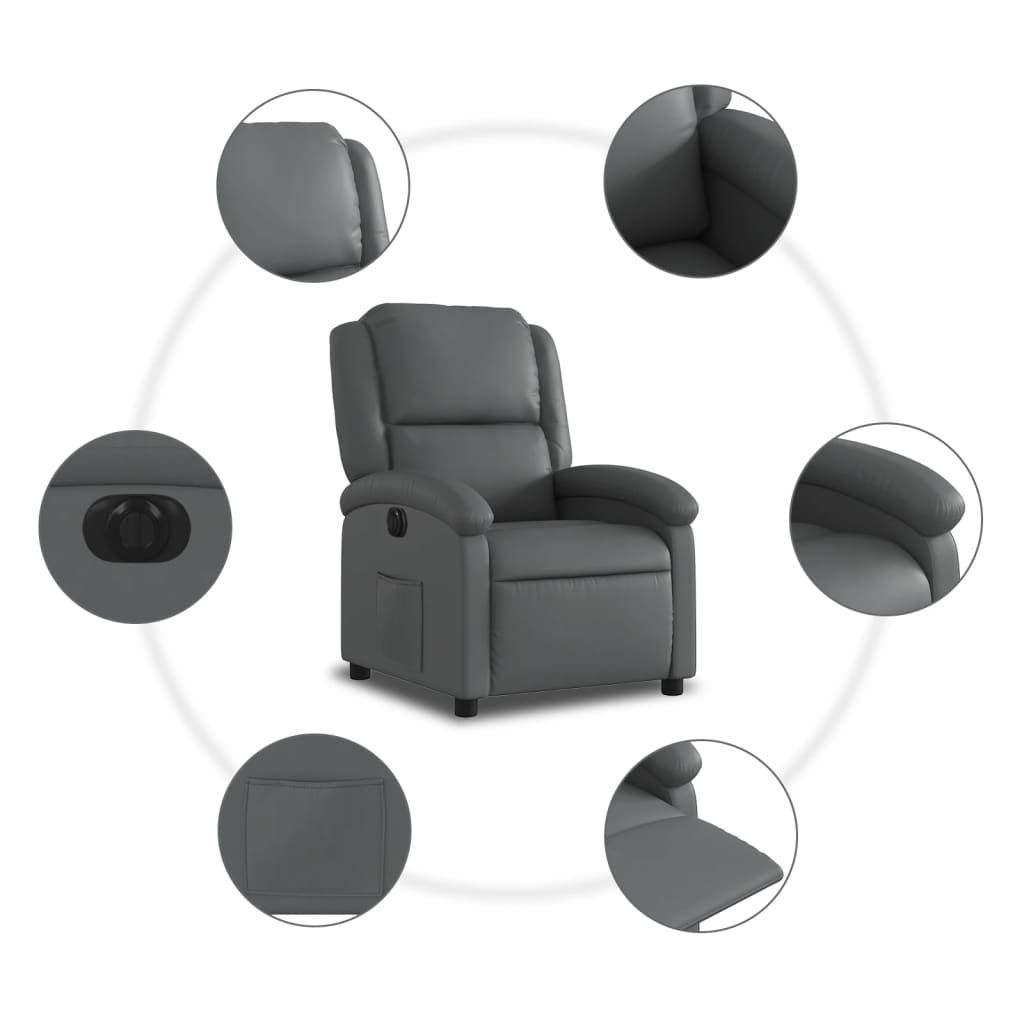 Fauteuil inclinable électrique en similicuir gris