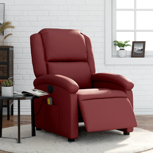 Fauteuil de massage électrique en cuir artificiel rouge vin