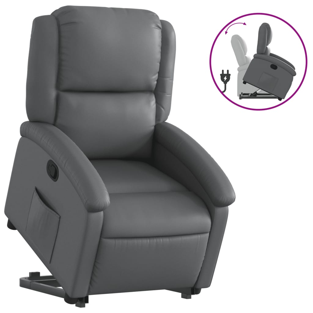Fauteuil inclinable avec aide à la verticalisation, similicuir gris
