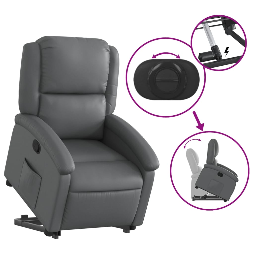 Fauteuil inclinable avec aide à la verticalisation, similicuir gris