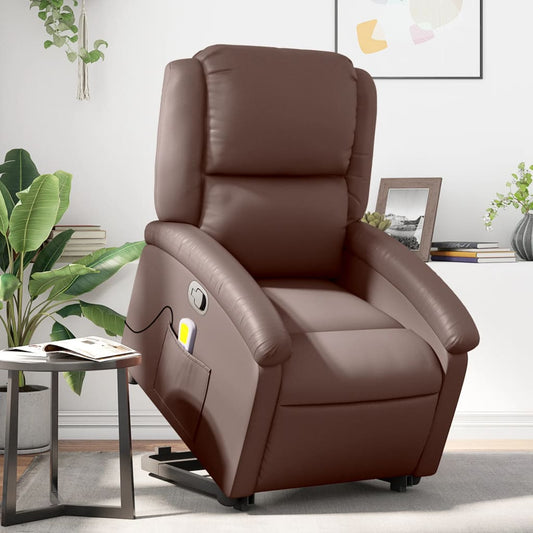 Fauteuil de massage avec aide à la verticalisation en similicuir marron