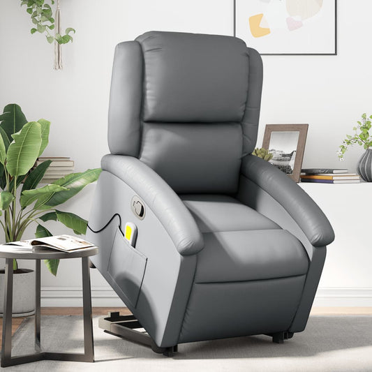 Fauteuil de massage avec aide à la verticalisation, cuir synthétique gris