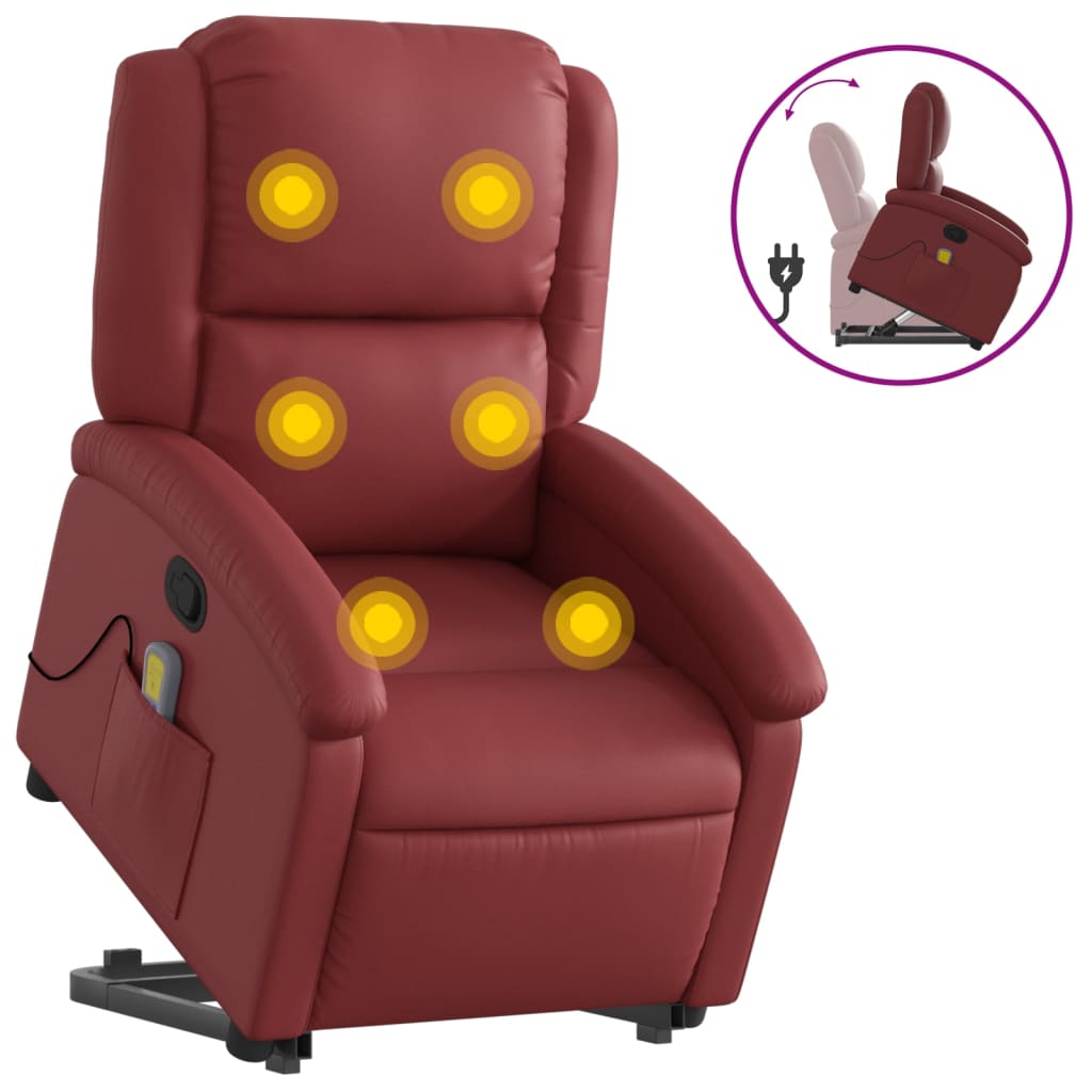 Fauteuil de massage avec aide à la verticalisation en cuir artificiel rouge vin