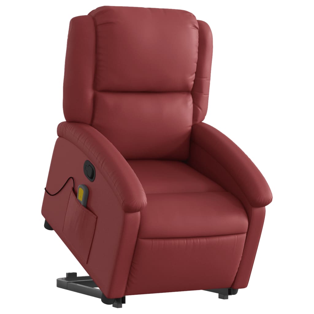 Fauteuil de massage avec aide à la verticalisation en cuir artificiel rouge vin