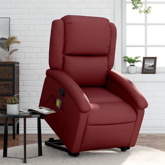 Fauteuil de massage avec aide à la verticalisation en cuir artificiel rouge vin
