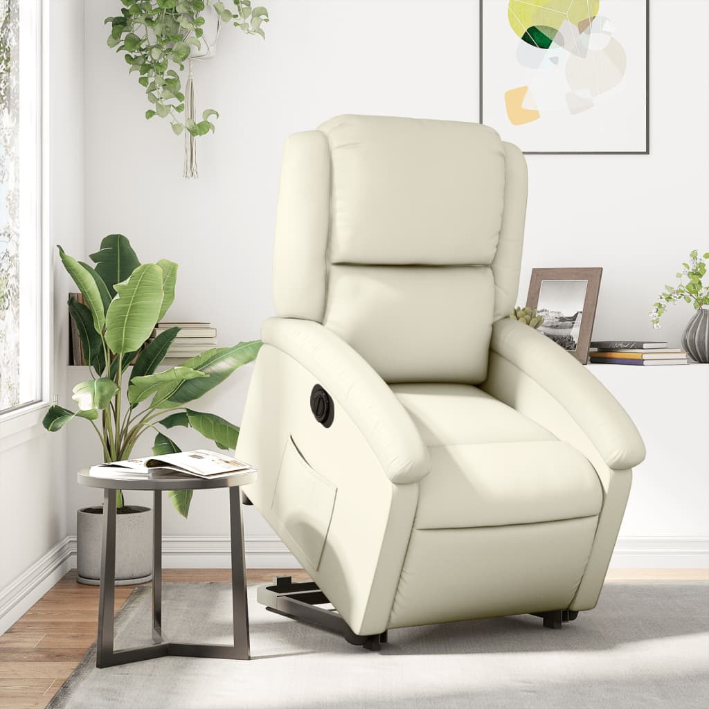Relaxsessel mit Aufstehhilfe Elektrisch Creme Kunstleder