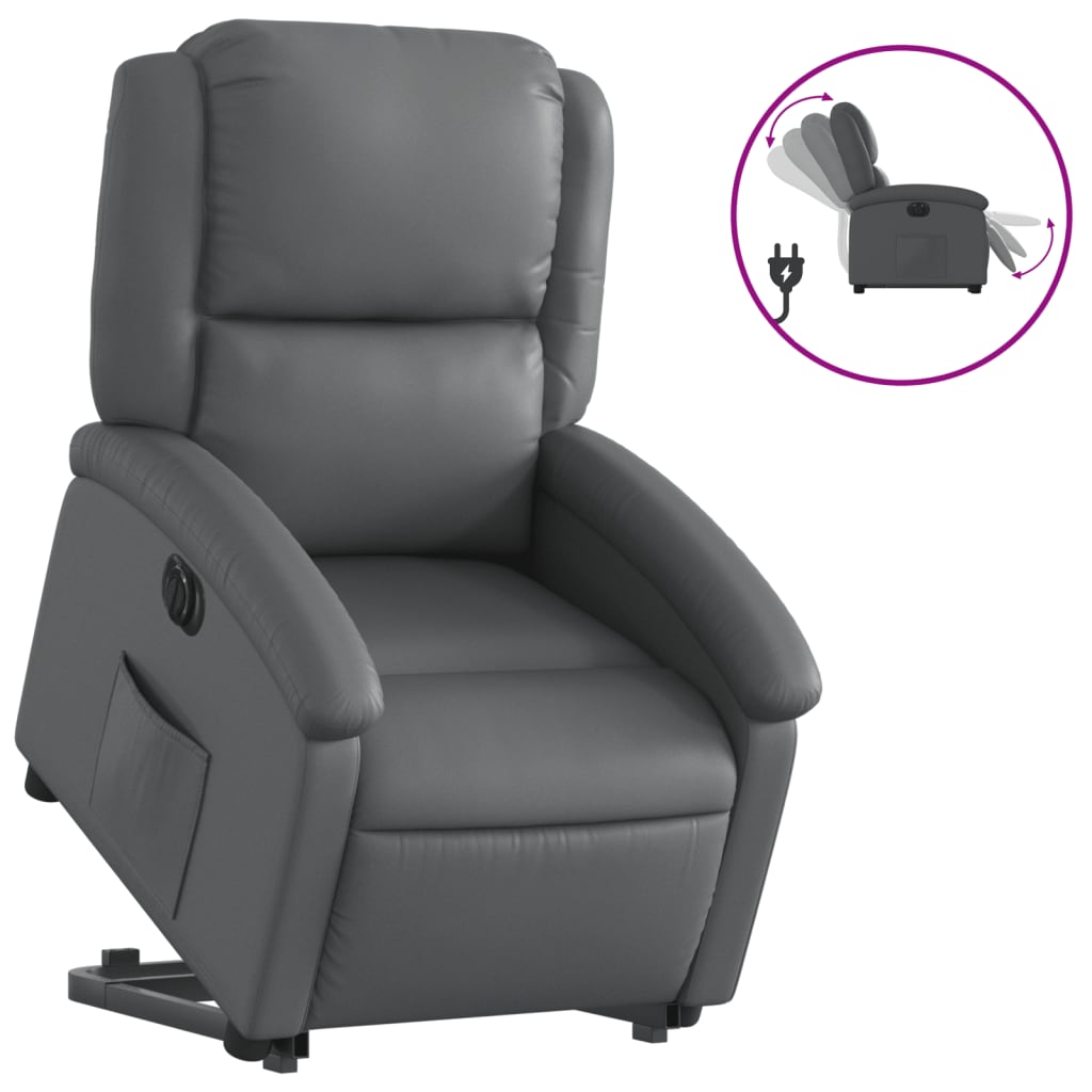Fauteuil inclinable avec aide électrique au verticalisation, gris, simili cuir