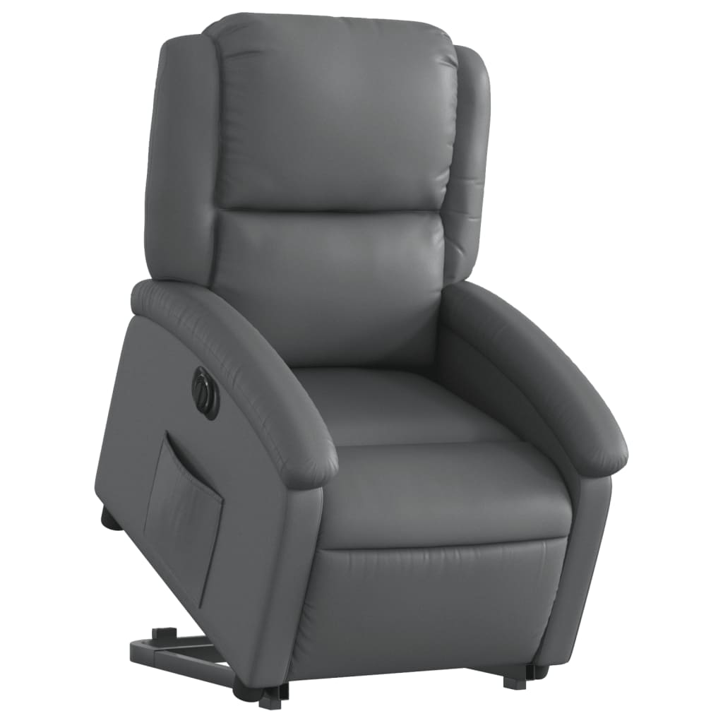 Fauteuil inclinable avec aide électrique au verticalisation, gris, simili cuir