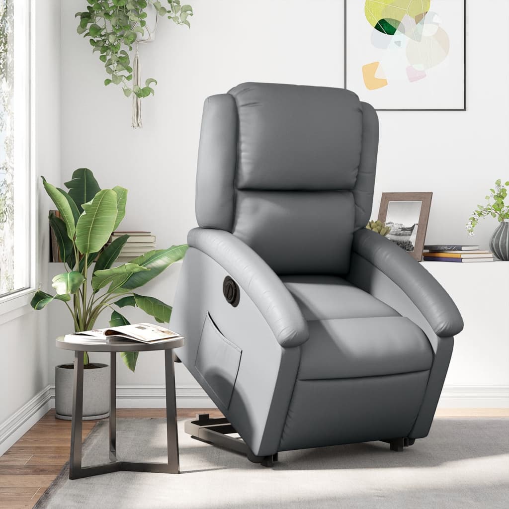 Relaxsessel mit Aufstehhilfe Elektrisch Grau Kunstleder
