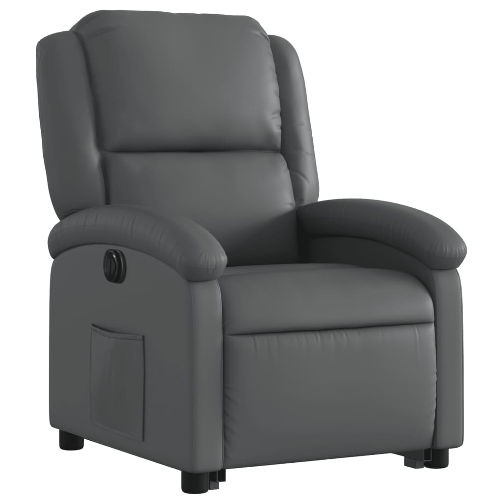 Fauteuil inclinable avec aide électrique au verticalisation, gris, simili cuir