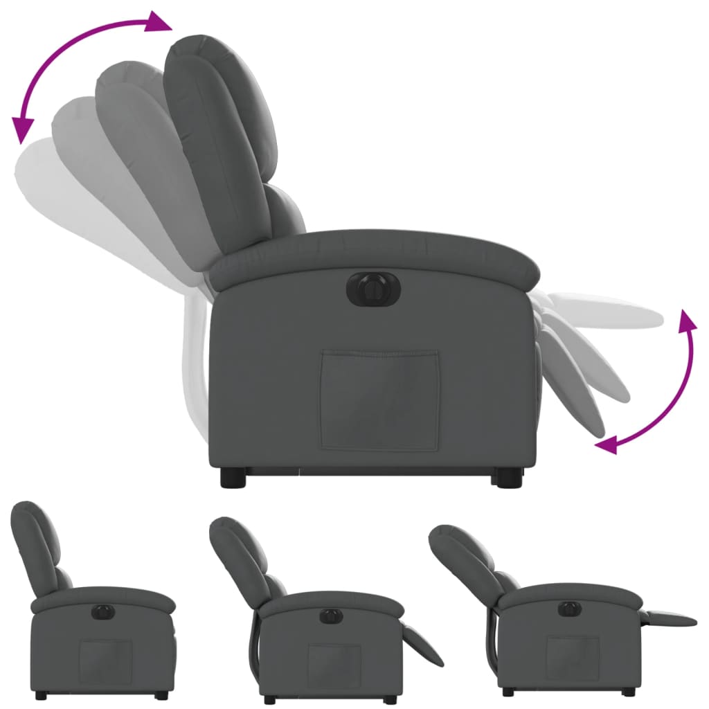 Fauteuil inclinable avec aide électrique au verticalisation, gris, simili cuir