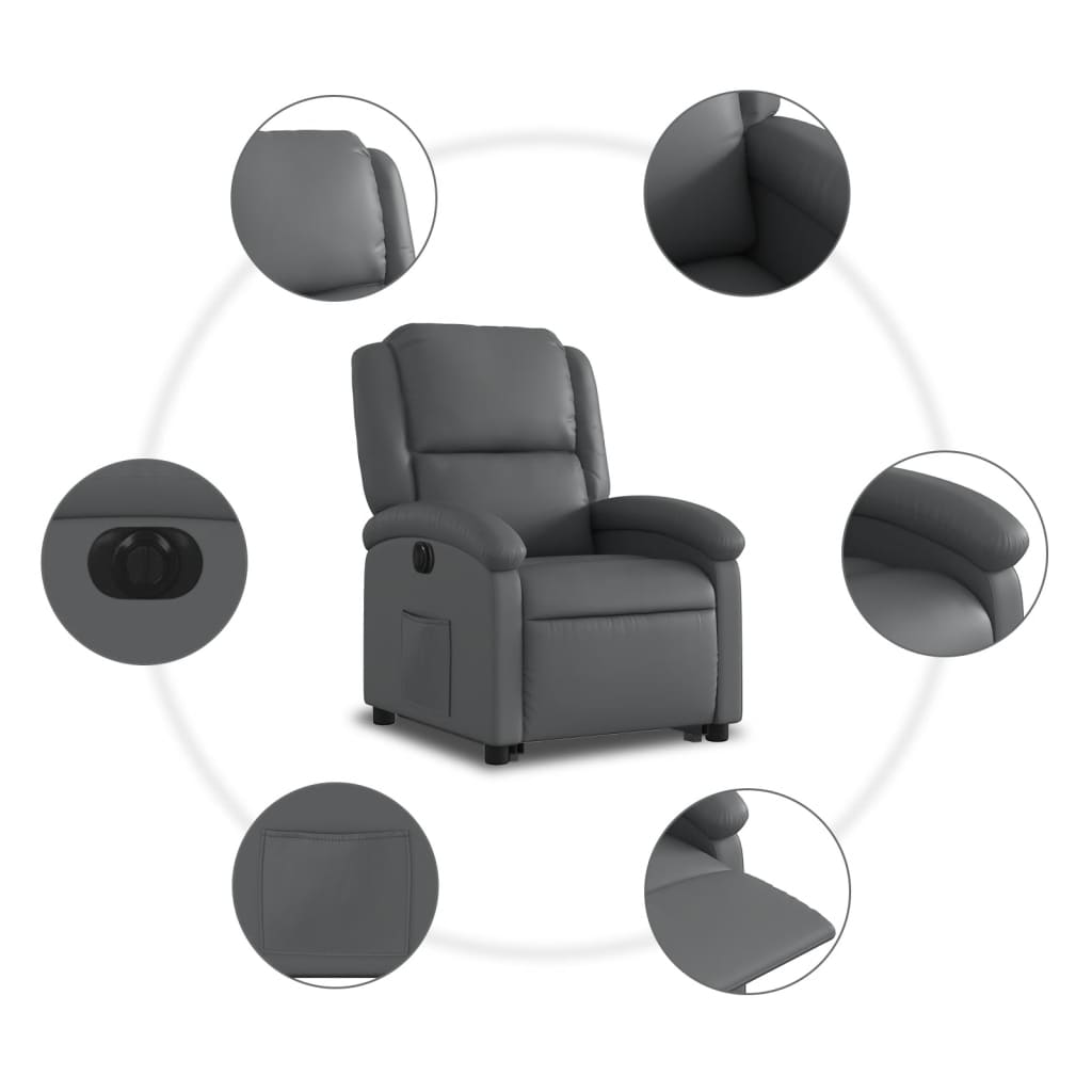 Fauteuil inclinable avec aide électrique au verticalisation, gris, simili cuir