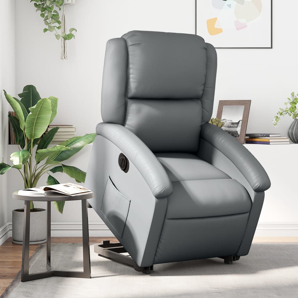 Fauteuil inclinable avec aide électrique au verticalisation, gris, simili cuir