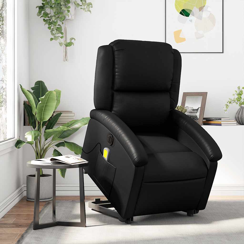 Massagesessel mit Aufstehhilfe Elektrisch Schwarz Kunstleder