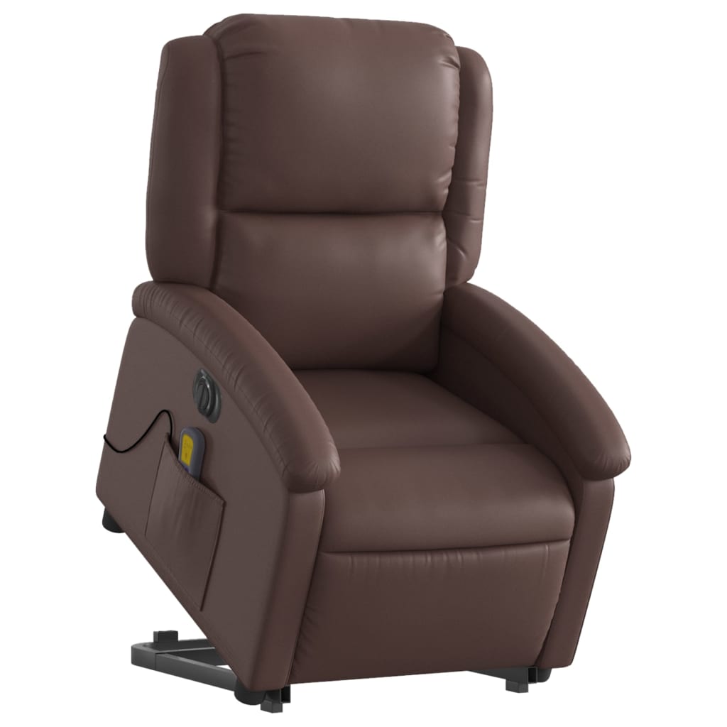 Fauteuil de massage avec aide électrique au verticalisation, simili cuir marron