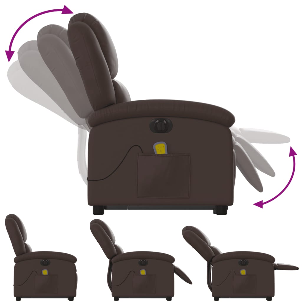Fauteuil de massage avec aide électrique au verticalisation, simili cuir marron