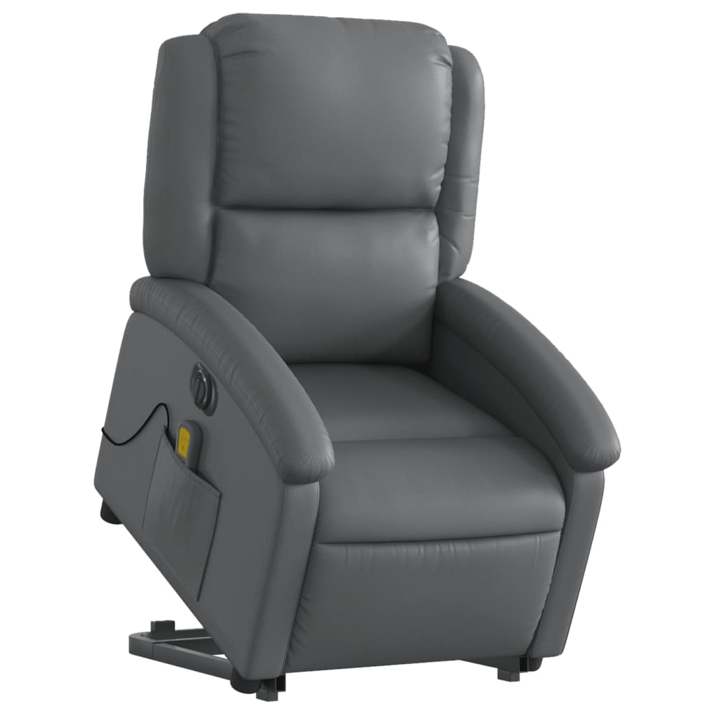 Fauteuil de massage avec aide électrique au verticalisation, gris, cuir synthétique